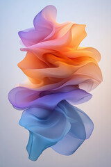 A futuristic, ribbon-like shape blending intense orange with purple and blue, elegantly swirling