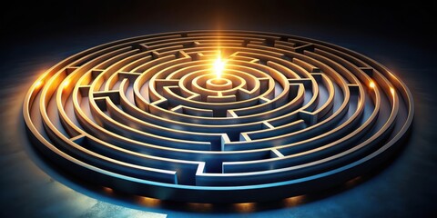 Obraz premium Labyrinth with Glowing Path in Dark, twisty, maze, twisty, maze, mysterious, dimly lit, dark, eerie glow