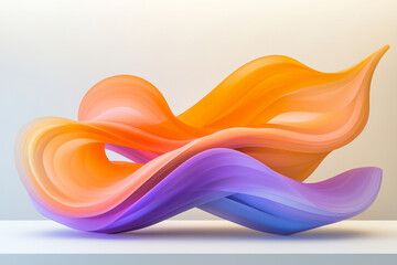 An undulating abstract form in vivid orange, purple, and cobalt hues, where evolving lighting