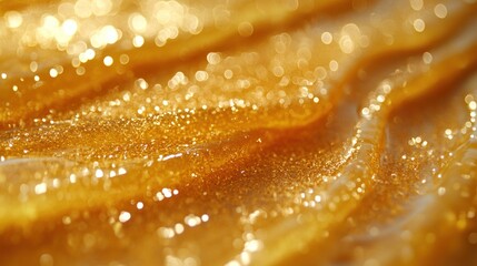 Golden liquid shimmering, sunlight, texture, background, cosmetic