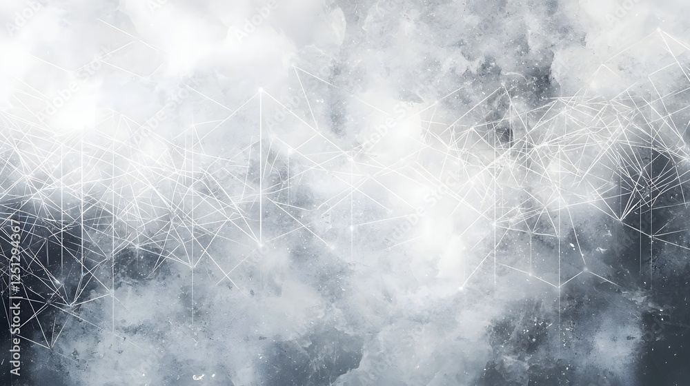 Poster abstract digital art representation of cloud storage and data management system with interconnected 