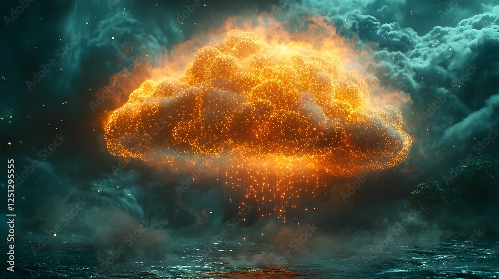 Poster glowing digital cloud with secure network explosion a captivating abstract visualization of a futuri