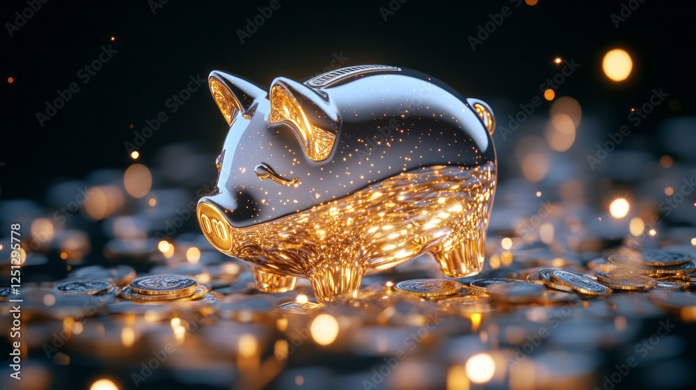 Aufkleber a playful money-saving composition displaying a gloss-finished piggy bank encircled by twinkling