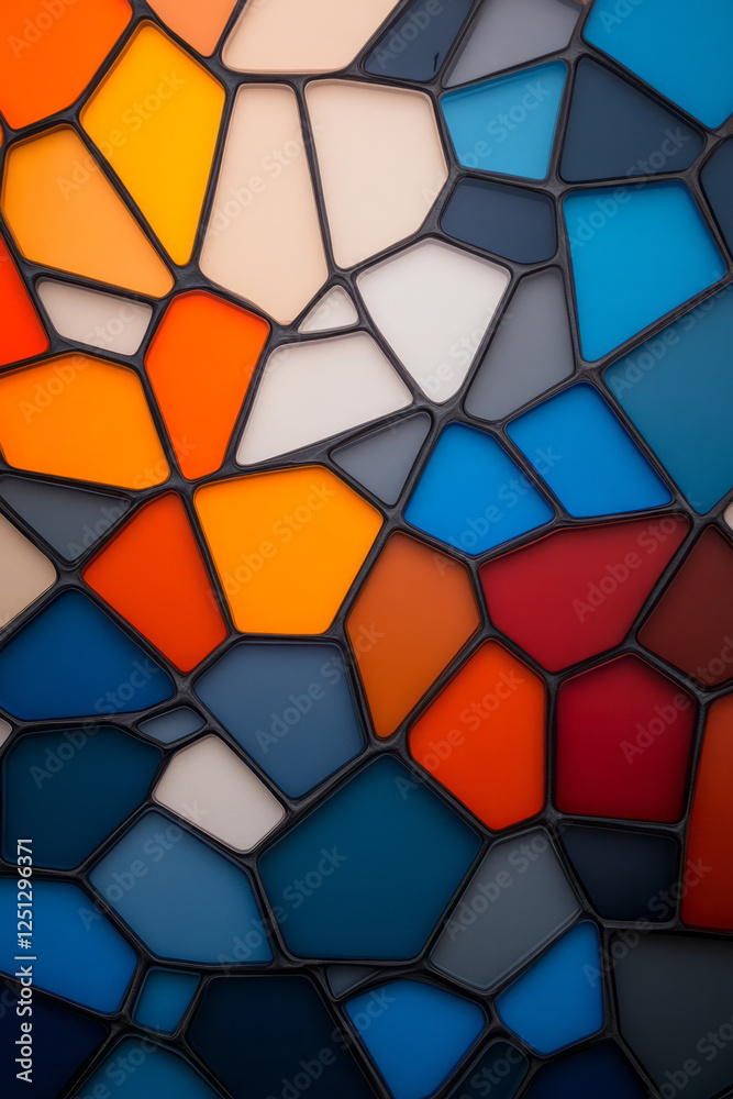 Fototapete a bold network of colorful polygons with reflective surfaces, overlapping and interlocking for a