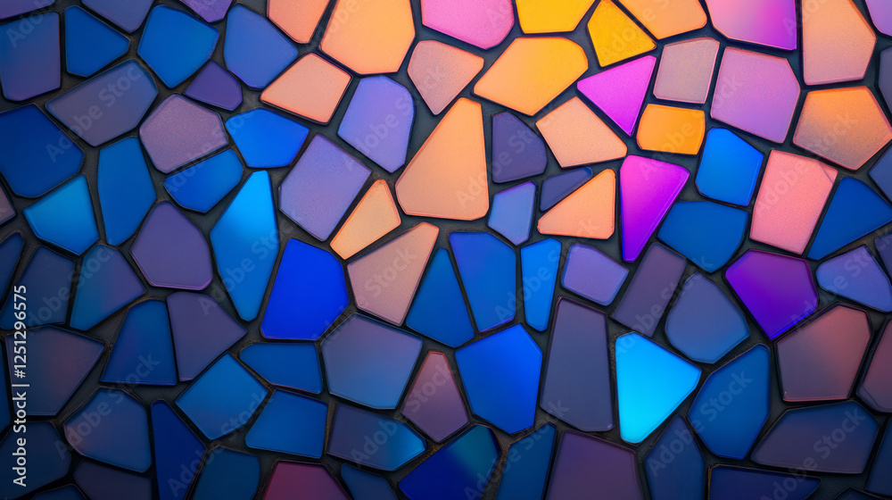 Poster A shimmering mosaic of bold geometric forms, merging in an intricate pattern with a sleek,