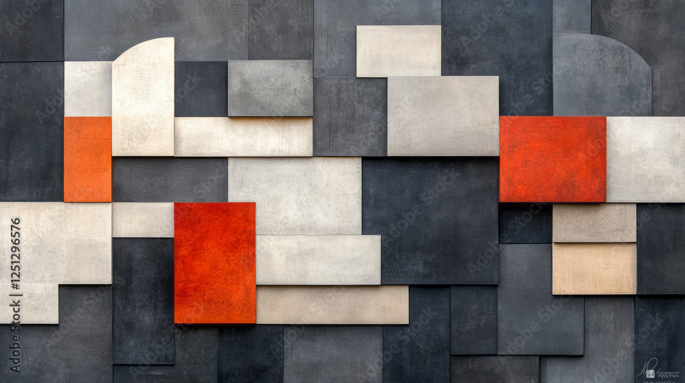Poster a shimmering mosaic of bold geometric forms, merging in an intricate pattern with a sleek,