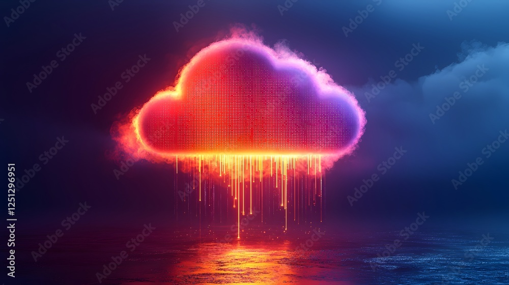 Poster a mesmerizing digital depicting dynamic data streams flowing into a glowing cloud shaped icon the im