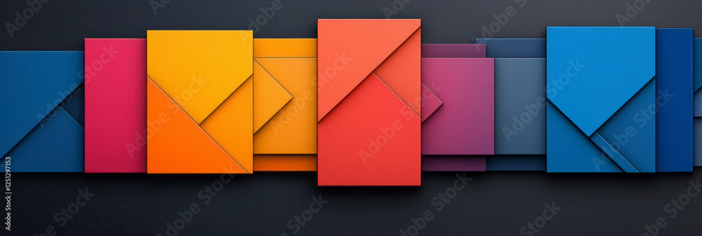 Poster an abstract puzzle of colorful geometric segments, unified by a smooth, glossy texture, evoking a