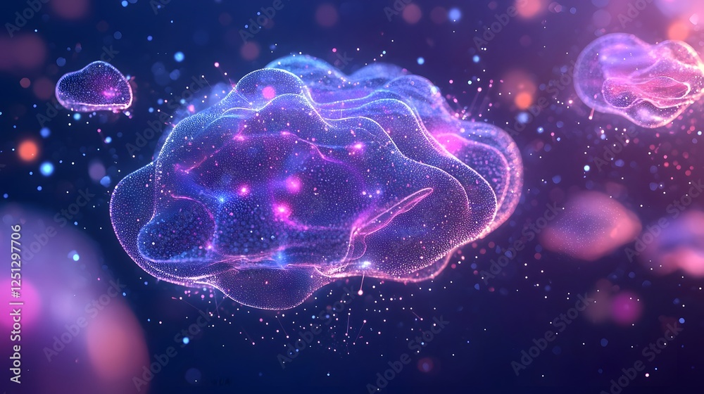Poster holographic data cloud surrounded by captivating floating data points a mesmerizing digital visualiz