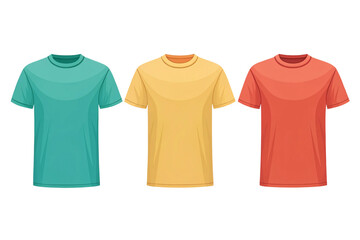 Vibrant t-shirt display online retail store apparel showcase colorful environment front view fashion inspiration for casual wear