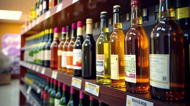 Exploring a vibrant selection of wines in a local store. Colorful bottles on display
