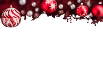 view celebration white banner culture double bauble seasonal frame overhead winter paper season ornaments decoration space background christmas copy red traditional border holiday ornament festive