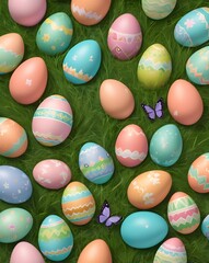 Fototapeta premium Easter bunny colorful eggs seamless pattern background, Happy Easter Day Concept