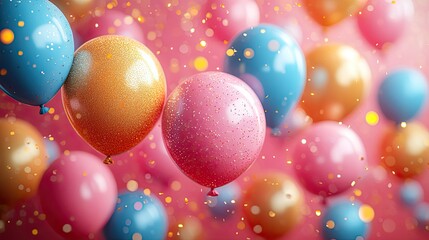 a vibrant display of golden number balloons and party decorations on a pink background, perfect for a birthday celebration.