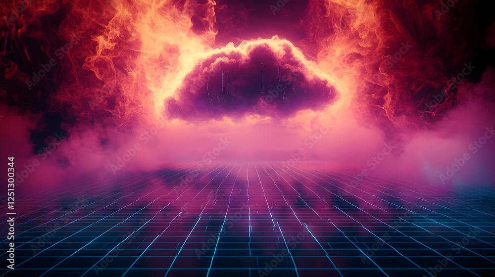 Poster stunning futuristic digital grid background with a glowing data cloud hovering over the abstract neo
