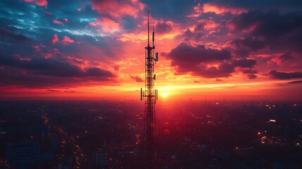 Sunset telecommunication tower skyline city high resolution hd picture