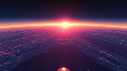 Obraz premium Aerial View Of A Pink Sunset Over Cloudscape
