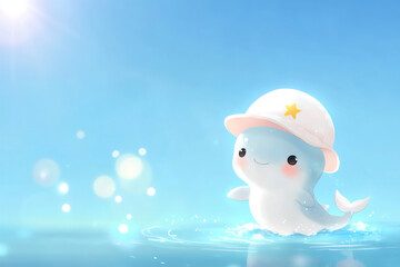 P An adorable chibi dolphin with a tiny hat j