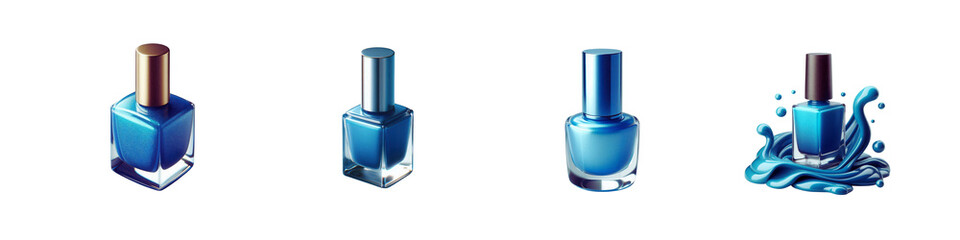 Set of Nail polish blue, isolated over on transparent white background