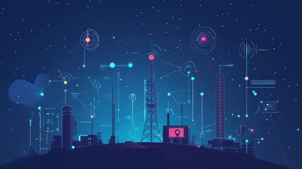 Abstract Technology Landscape with Communication Towers