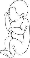 Continuous line drawing of sleeping newborn baby minimalist artwork. 