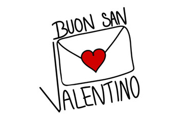 Vettore di una busta chiusa con un cuore rosso e il testo 'buon San Valentino'