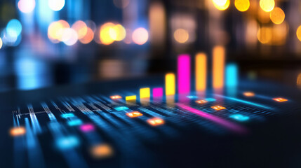 Colorful infographic on digital screen showing audience growth statistics creatively