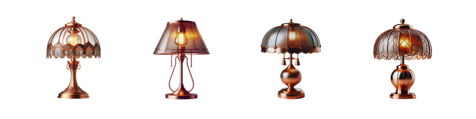 Obraz premium Set of copper and mica shade table lamp, isolated over on transparent white background