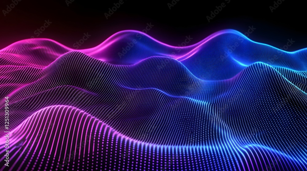 Poster captivating digital patterns waves and gradients seamlessly merge into an abstract futuristic landsc