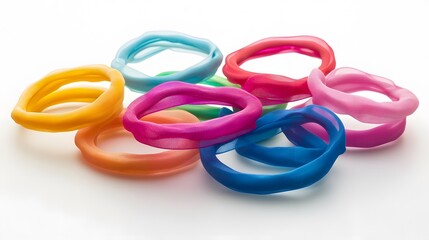 Fototapeta premium A set of colorful hair ties, clean white background, transparent isolate