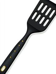 Black slotted spatula cooking utensil isolated white background