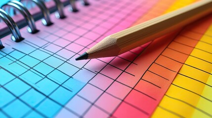 Above, an overhead close-up view photo image of a pink clear clipboard with a wooden pencil, isolated over a vivid color backdrop.