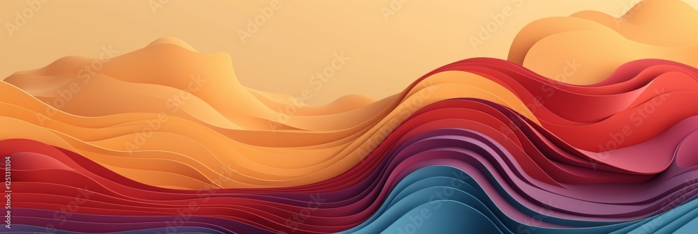 Poster colorful abstract 3d waves with smooth gradients and layered texture for use in modern designs and c