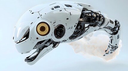 Powerful Futuristic Robotic Creature in Dynamic Digital Smoke and Vibrant Neon Accents Showcasing Advanced Technology and Aesthetic