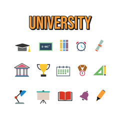 University icon set bundling pack monoline flat icon