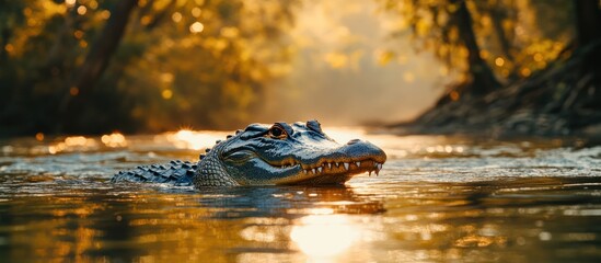 Obraz premium Alligator Sunrise River Swamp Wildlife
