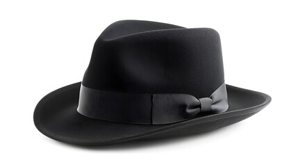 A classic black fedora hat, clean white background, transparent isolate
