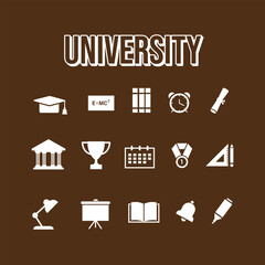 University icon set bundling pack monoline flat icon