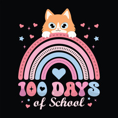 100 Days of School Cute Cat Heart Illustration T shirt Design Valentine T Shirt Design
