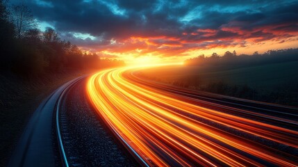 Sunset Highway Light Trails Winding Road Scene