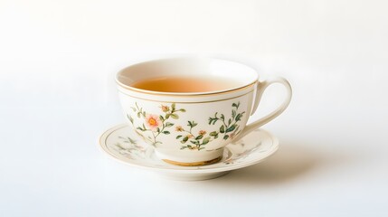 Obraz premium A tiny porcelain teacup with a flower design, clean white background, transparent isolate