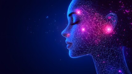 Obraz premium 3D rendering of a high tech digital facial recognition system scanning an abstract face with glowing geometric patterns representing the future of biometric security and identification technology