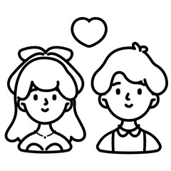 Wedding couple character cartoon doodle illustration