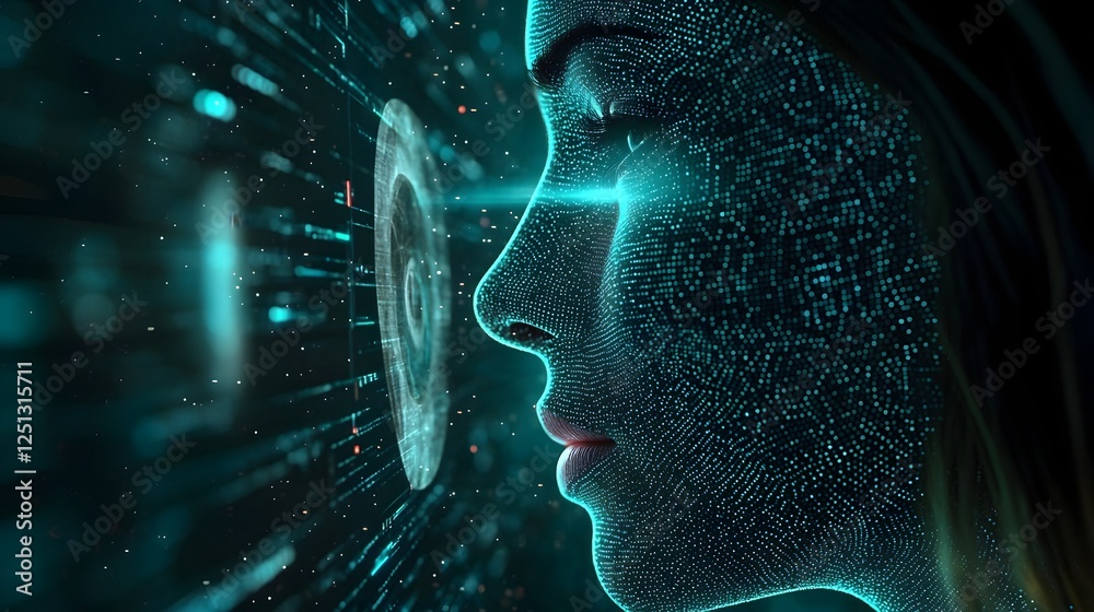 Poster 3d render of advanced facial recognition algorithms analyzing and mapping facial features biometric 