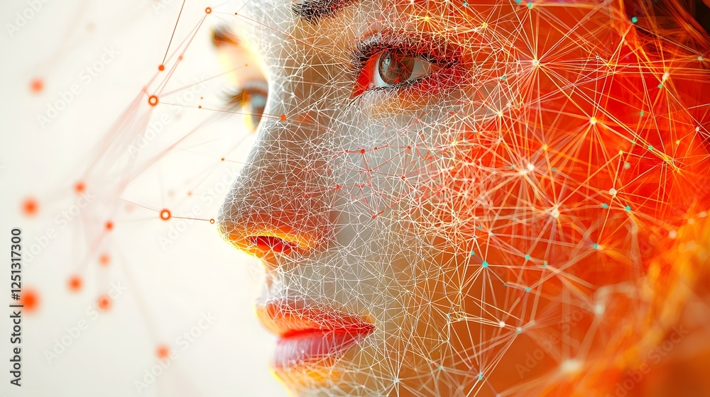 Poster futuristic digital face map with interconnected data points representing the latest facial recogniti