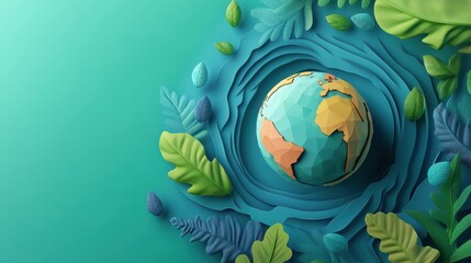 Naklejka premium Carbon offset strategies concept art flat design top view climate action theme 3D render Triadic Color Scheme.