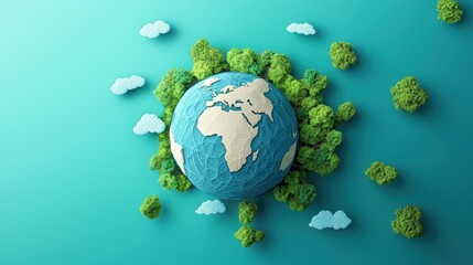 Fototapeta premium Carbon offset strategies concept art flat design top view climate action theme 3D render Triadic Color Scheme.