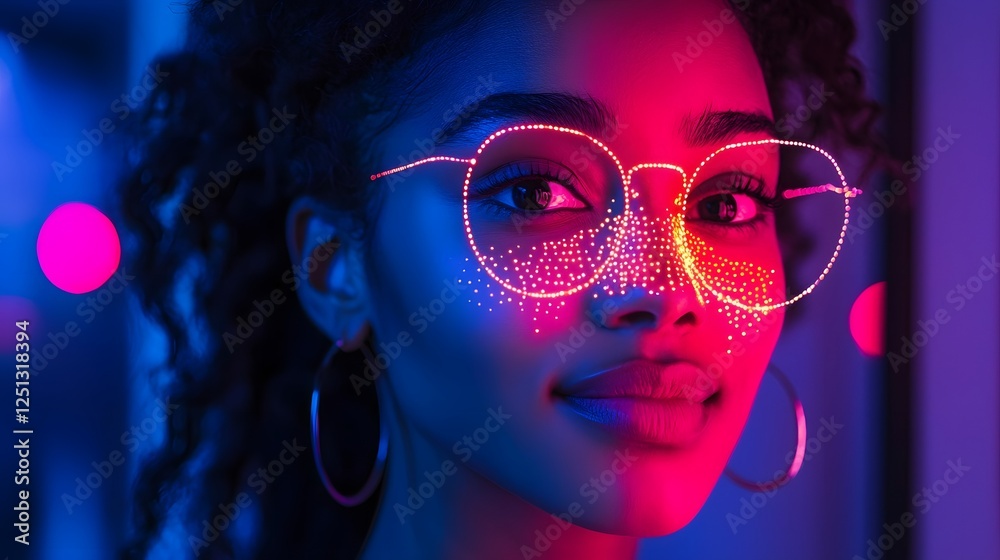 Poster mesmerizing visualization of a high tech biometric facial recognition process capturing intricate fa