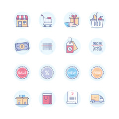 Shopping icon set bundling pack monoline flat icon