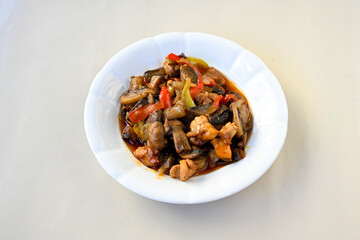 Spicy salad with mushrooms, arugula and sesame. Vegan dish. The top view